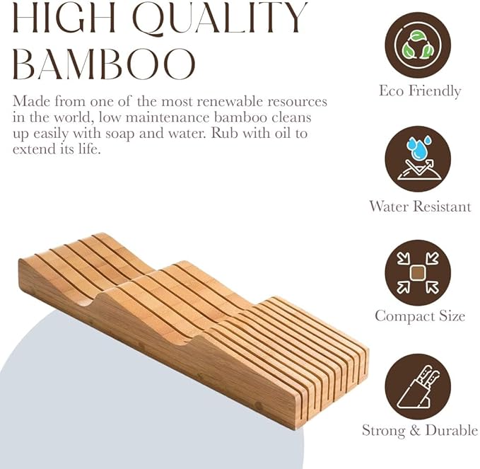 Bellemain 100% Pure Bamboo Knife Drawer Organizer, Knife Block - 16 Slots