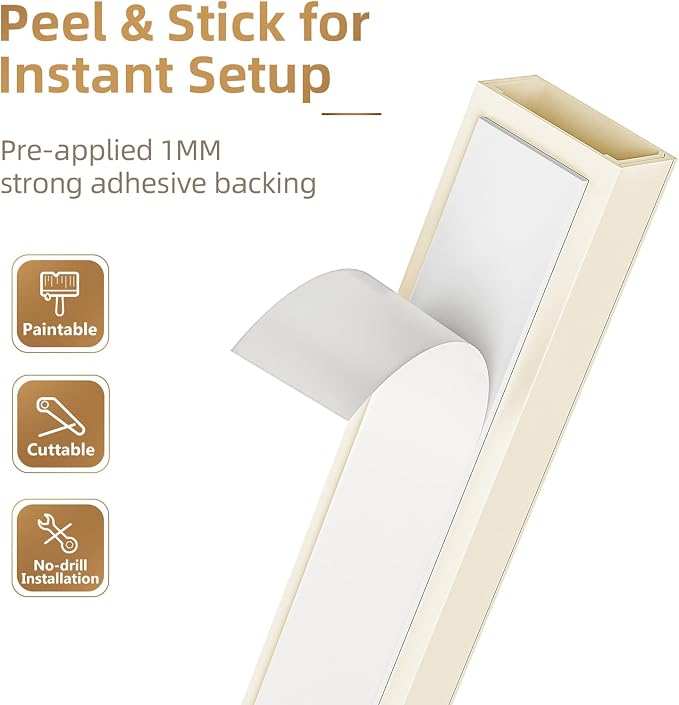Delamu Beige Cord Hider, 85in Cord Covers for Wires on Wall, One-Cord Cable Hider, Wire Hiders Wire Covers for TV Cords on Wall, Easy Mount Cable Cover Management Kit, 6X L14.2 W0.59 H0.4in, Beige
