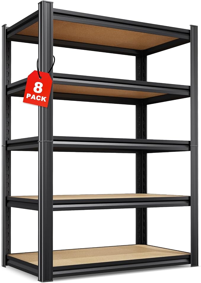 Set of 8-71"H Garage Shelving-5 Tier Garage Storage Shelves,Adjustable Heavy Duty Metal Shelving Unit and Storage Large Rack,Utility Steel Shelf For Warehouse Industrial Pantry Basement,32"Wx14"D