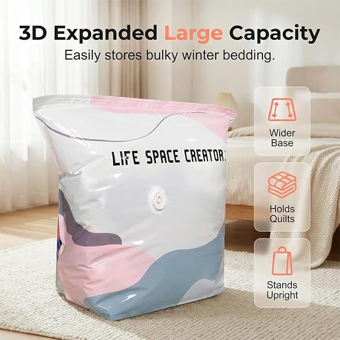 2PACK No Pump Vacuum Storage Bags, 2026 New Cube Compression Space Saver Bags, Upgrade Large Storage Compression Bags No-Pump 3D Vacuum Storage Bags for Clothes, Comforters, Blankets