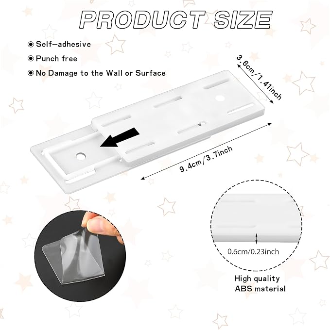 6 Pack Power Strip Holder Fixer, Self Adhesive Punch-Free Socket Mount, No Drill Wall Hanging Organizer Clips for Surge Protector, Desktop Cable Management (White)