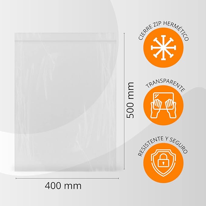 Transparent Plastic Airtight Seal Bags Ideal for Freezing Food, Document Storage, Reusable and Preserving Bags - Ofitury (300 Bags, 400 x 500 mm)