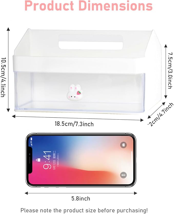 SAYEEC Desk Organizer with Drawer Multi-Functional Makeup Organizer with Handle 7 Compartments Pencil Pen Holder Small Desktop Storage Box Desk Accessories Caddy for Office Home Art Supplies (White)