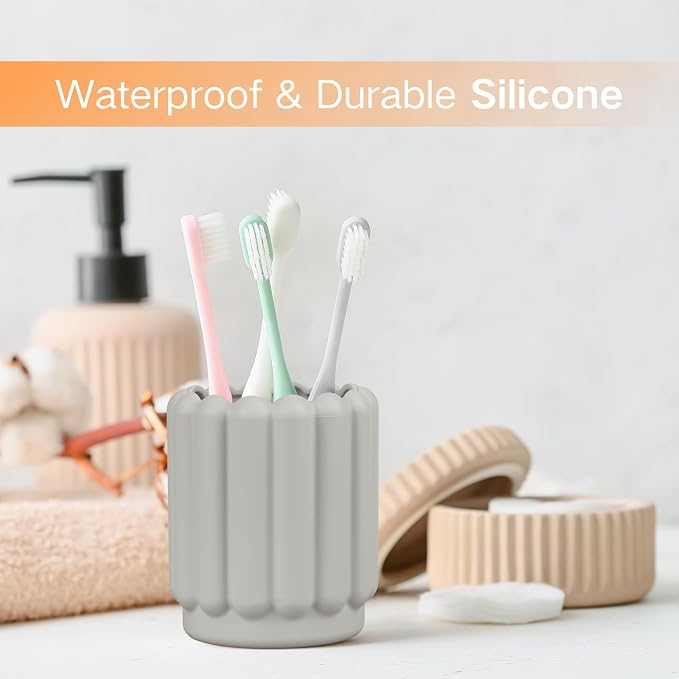 Silicone Pen Holder, Pencil Holder Cute Pens Cup for Desk for Kids Office Decor Desk Accessories Pen Pot Desk Organizer (Light Gray)