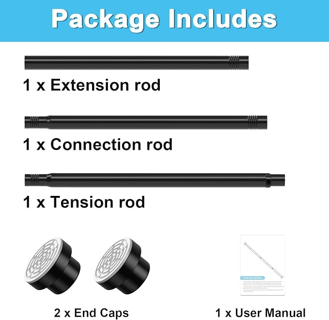 Tension Curtain Rod 30 To 49 Inch Black Tension Rods Adjustable Spring Loaded Curtain Rods 7/8" Curtains Rods No Drilling Tension Rods For Windows Bedroom Closet Doorway Door