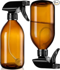 Tecohouse 2 Pack Amber 360° Glass Spray Bottles, 16 oz Empty Refillable Containers with Adjustable Spray Nozzles, Spray Bottles for Cleaning Solutions and Plants