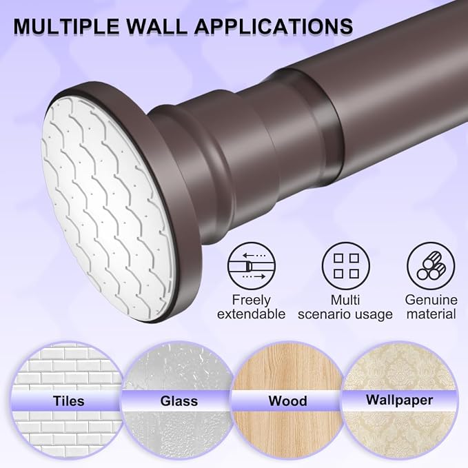 Bronze Shower Curtain Rod 28-48 Inches Adjustable Tension Curtain Rod Spring Shower Rod for Bathroom Heavy Duty Tension Rod for windows