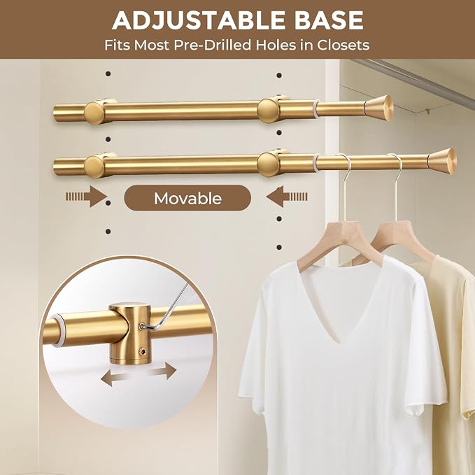 12" Valet Rod for Closet Pull Out, 1Pcs Adjustable Expandable Stainless Steel Valet Rod, Heavy Duty Slide-Out Closet Rod for Hanging Clothes, Suits & Freshly Pressed Items, Gold