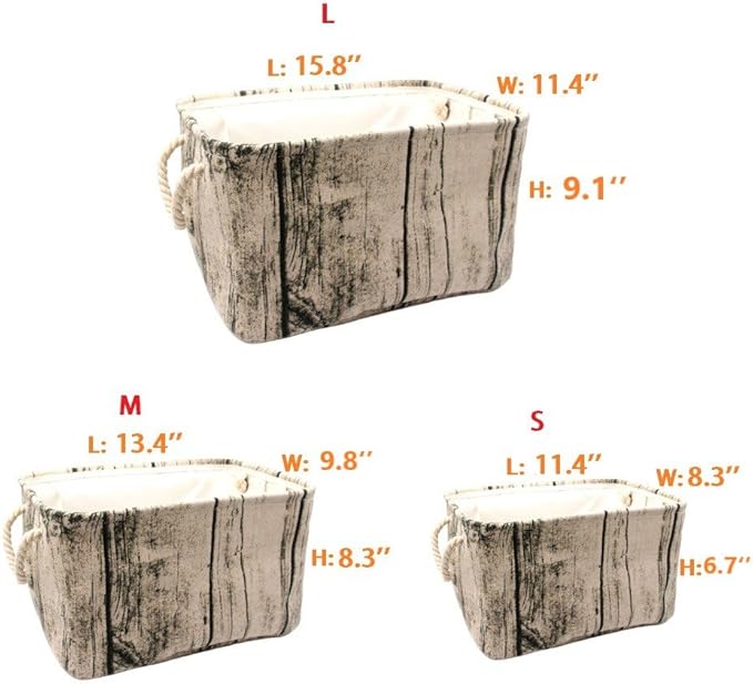 Stylish Tree Stump Design Rectangular Storage Baskets Durable Fabric Washable Storage Bins Organizers with Rope Handles, Decorative and Convenient for Kids Rooms - Set of 3 brown