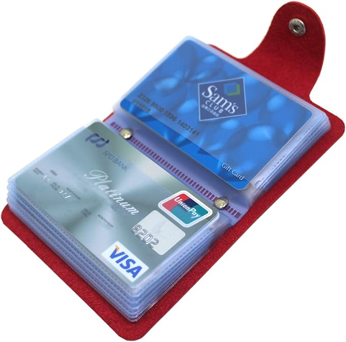 Soft Leather Credit Card Holder for Men & Women Bank Card Case with 24 Durable Plastic Insert Slots Slim Pocket Wallet ID Card Organiser Business Card Case Purse (Red)