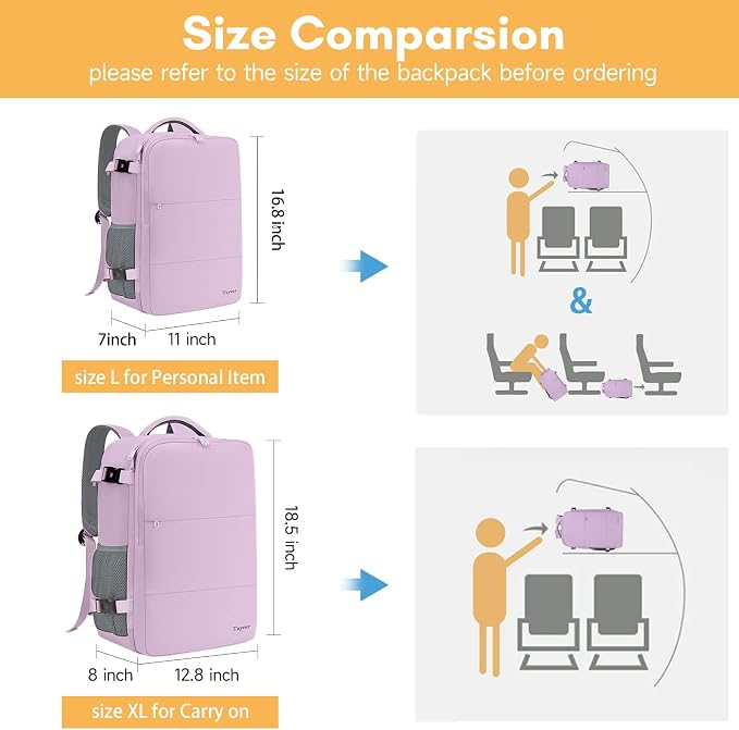 Taygeer Large Backpack for Women Travel Bag, Carryon Bag for Airplane | Luggage Backpack for College with 15.6inch Laptop Compartment & Shoe Pouch, Travel Essentials for Business, Orchid Purple