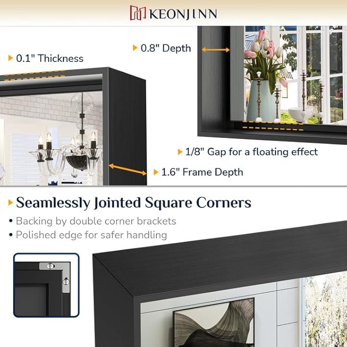 Keonjinn Black Bathroom Mirror 16 x 20 Inch, Metal Framed Small Black Mirror, Rectangular Wall Mount Mirrors Square Corner, Modern Farmhouse Bathroom Vanity Mirrors for Over Sink(Horizontal/Vertical)