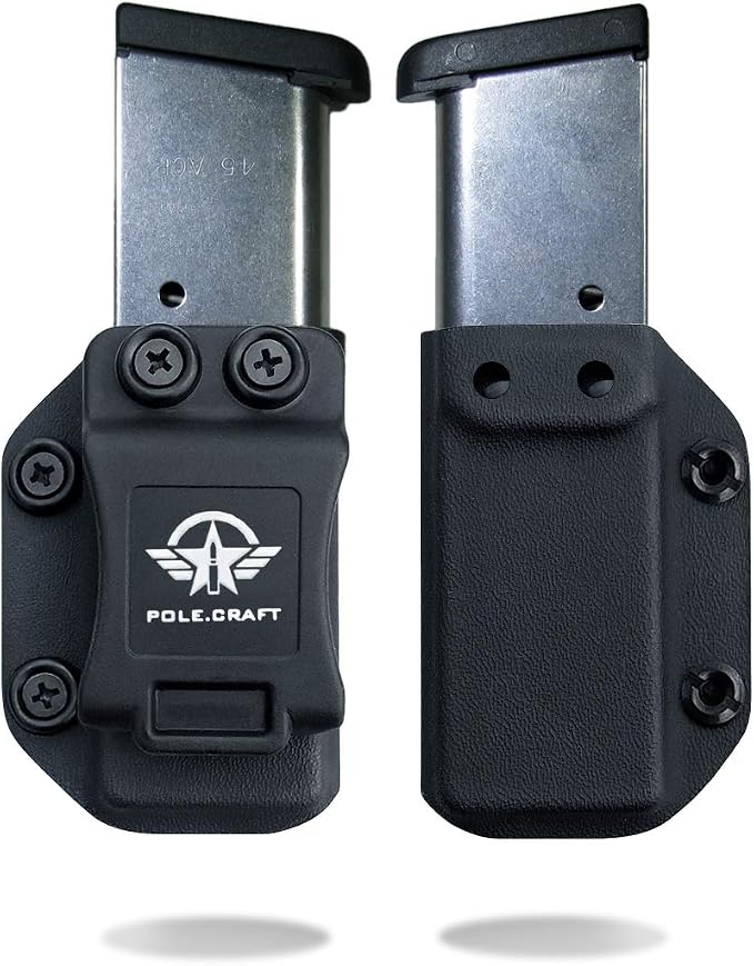 POLE.CRAFT IWB/OWB Magazine Holster Kydex - Mag Carrier Fits: 9mm .40 Double Stack / 9mm .40 Single Stack - P365 1911 Glock 19 19X 17 26 27 28 43 22 23 25 26 27 31 32 33 34 35 37 38 Glock43X .. Mag