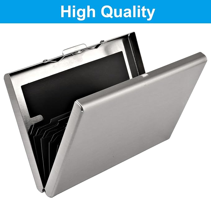 Sliver Stainless Steel Credit Card Holder | Slim Metal Wallet for Cards and Cash, RFID Blocking, Compact Business Card Case, For Women and Men