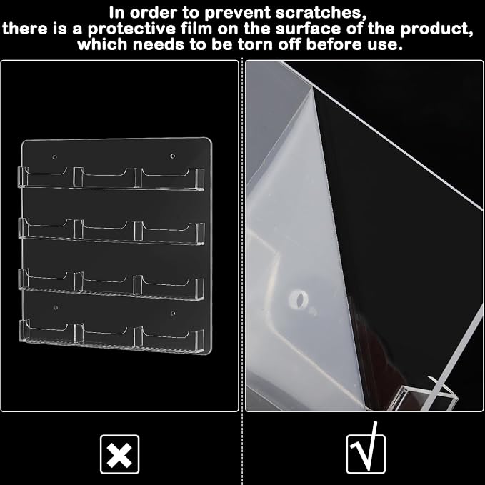 Hillban Acrylic Business Card Holder Wall Mount Clear Sticker Display Rack Multiple Card Holders Clear Acrylic Organizing Sticker Display Stand Pre Drilled(12 Pockets)
