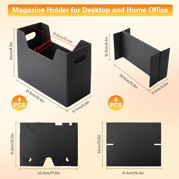 AOBOPLE Magazine Holder with 2 Compartments,6 Pack Cardboard Magazine File Holder Box for Desktop and Home Office,Magazine Rack with Handle for Magazines,Letters, Books, Newspapers