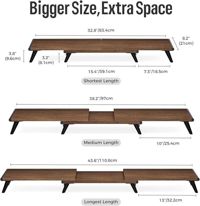loukin Dual Monitor Stand Riser for Desk, 43.6"×8.2" Computer Stand, Brown | Supports 22 lb, No Installation Required, Water-Resistant Surface, Fits Laptops and Printers, Ergonomic Design