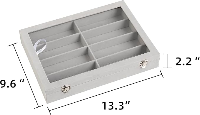 Frebeauty 8-Slot Sunglass Organizer,Velvet Sunglass Holder with Clear Lid | Vanity Glass Holder,Sunglass Case For Multiple Sunglass,Sunglass Tray for Drawer,Sunglass Box for Women,Eyeglass Organizer