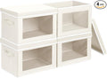 Homsorout Storage Bins with Lids, 4 Pack Large Storage Cubes with Window, Closet Bins with Lids & Handles, Fabric Box for Organizing Clothes, Towels, Books, Beige