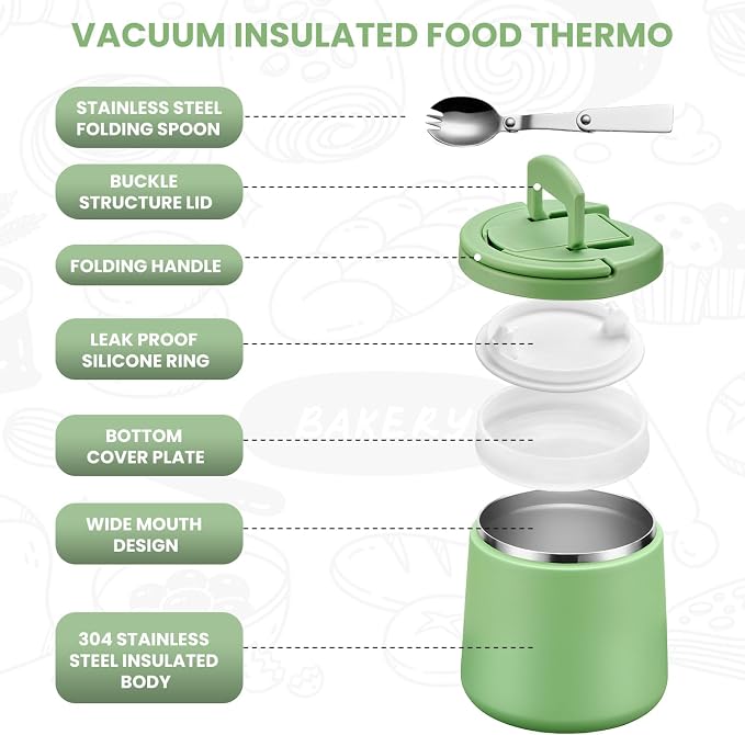 Itslife 20oz Vacuum Insulated Soup Thermo for Hot Food, Kids Lunch Container with Leakproof Buckle Lid, Wide Mouth Stainless Steel Food Jar with Spoon