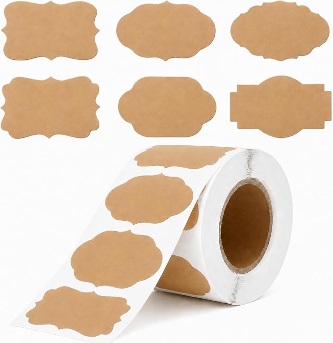 500 Pcs Kraft Paper Ingredients Label Stickers, 1.2 x 2 in Blank Gift Tag Stickers, Adhesive Labels to Write On, Labels for Jars, Storage Bins, Mason Jar Labels, Candle Labels