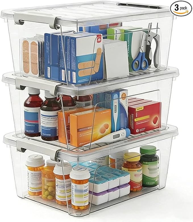 WYT 8-Quart Clear Plastic Storage Bins with Lids & Secure Latches, 3-Pack Organizer Container Box with Latch Buckles for Home, Kitchen, Closet, Garage