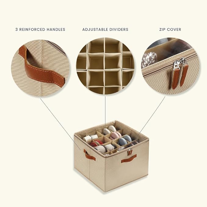 OrganiHaus Large Shoe Storage Bin for Closet, Shoe Organizer Box Fits up to 16 Pairs, Collapsible Fabric Shoe Basket w/Clear Cover, Adjustable Dividers & Reinforced Handles, Brown