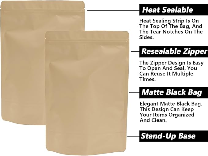 50PCS Smell Proof Resealable Pouch Bags,ULIFESTAR Aluminum Foil Flat Food Storage Bag,Sealable Pcsaging Zipper Pouches with Tear Notches for Pcsaging Lipgloss,Jewelry,etc(18*26cm/7.09*10.24",Gold)