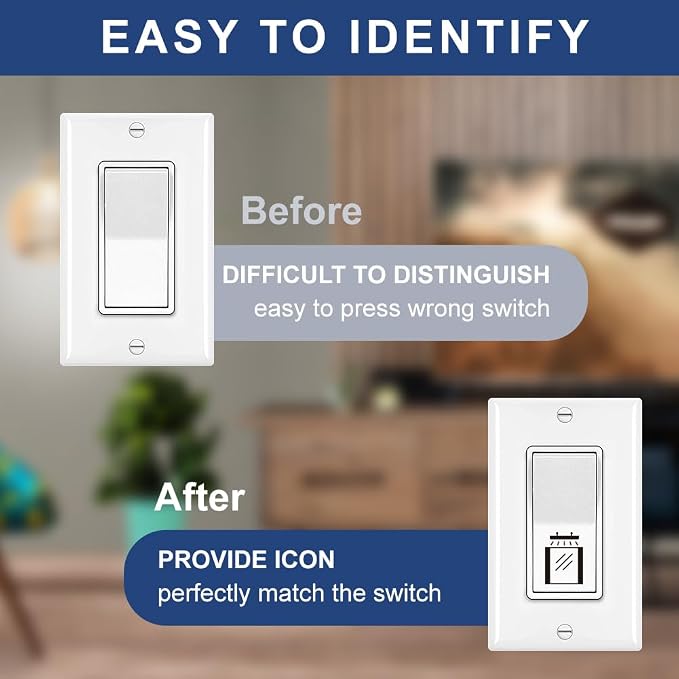 400 Pcs Light Switch Sticker Labels, 40 Designs Transparent Switch ID Stickers Switchboard Label Decals for Home, Kitchen, Bathroom, Office School, 19x19mm