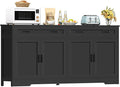 usikey 63" Buffet Cabinet with Storage, Large Sideboard Buffet Cabinet with 2 Adjustable Shelves and 4 Doors, Modern Farmhouse Coffee Bar for Kitchen, Living Room, Black