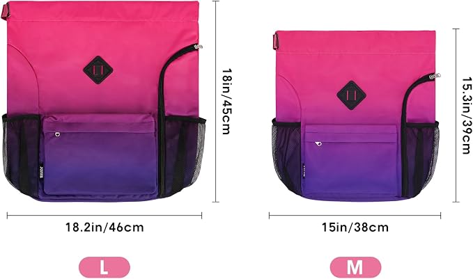 WANDF Drawstring Backpack with Shoe Compartment, Sports Gym Bag | Multi-Pocket Storage, Water-Resistant Fabric, Cinch String Bag