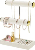 2 Tier Jewelry Organizer Stand,Velvet Tabletop Necklace and Bracelet Hanging Organizer Holder for Girls and Women,Large Small Jewelry Storage Display Tree Rack for Vendors,Ring and Watch Hanger(Beige)