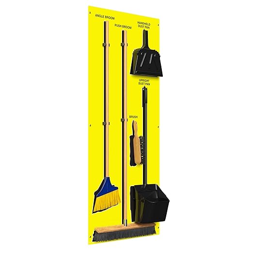 Clean & Sweep 5S Shadow Board/Wall Mount Broom Holder, 68" x 30" Board, 5S Cleaning Station - with Broom and Dustpan Set Included, Made in The USA by AccuformNMC, Yellow/Black, PSB116YLBK