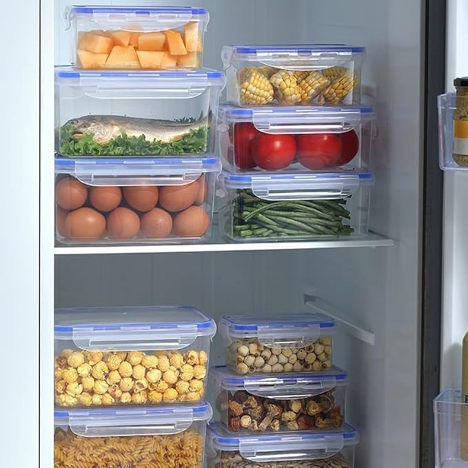 4 Pack Refrigerator Organizers and Storage,Stackable Refrigerator Organizer Bins with Lids,Clear Plastic Food Storage Bins for Kitchen, for Fruit, Vegetable, Food, Drinks, Cereals(COLOR:Transparent)