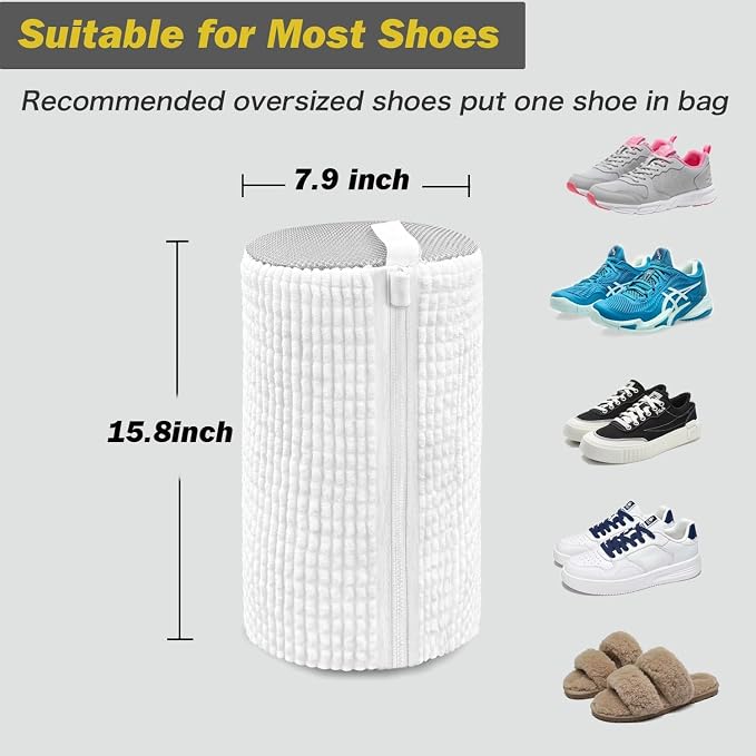 Shoe Washing Machine Bag,Laundry Shoe Bag for Washer and Dryer,Reusable Shoe Cleaning Bag for Sneakers,Tennis Shoes,With Self-locking Zipper, Microfiber Inside,Include Shoe Bag (Lite White - 1 Pack)