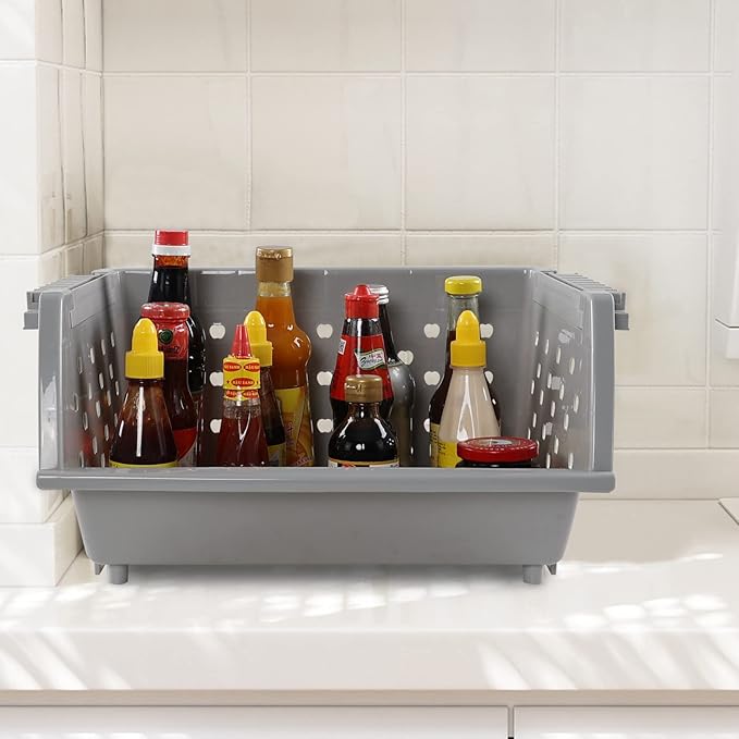 4 Pack Stackable Storage Basket, Large Stacking Baskets