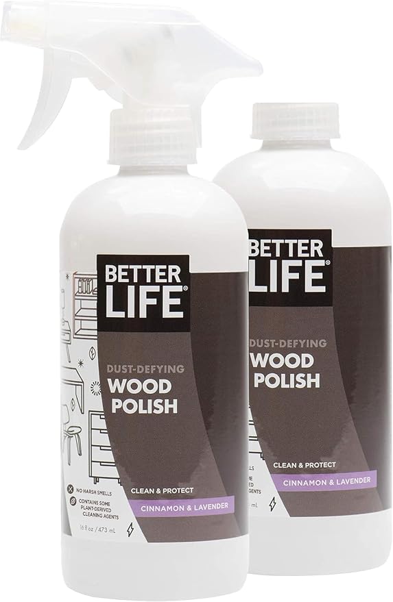 BETTER LIFE Wood Furniture Polish - Wood Cleaner & Dusting Spray for Tables, Banisters or Floor - Great Wood Seasoning for Old Wooden Cabinet, Antique Restorer - 16oz (2Pack) Cinnamon & Lavender