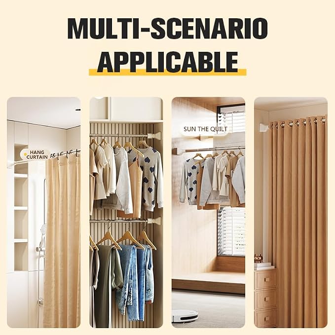Closet Rod,Adjustable Closet Rods for Hanging Clothes,Rust-Resistant Tension Bathroom Rod for Window,Bathroom,Closet,Room Divider Without Drilling,Heavy-DutyTension Rod (27.56-47.24in)
