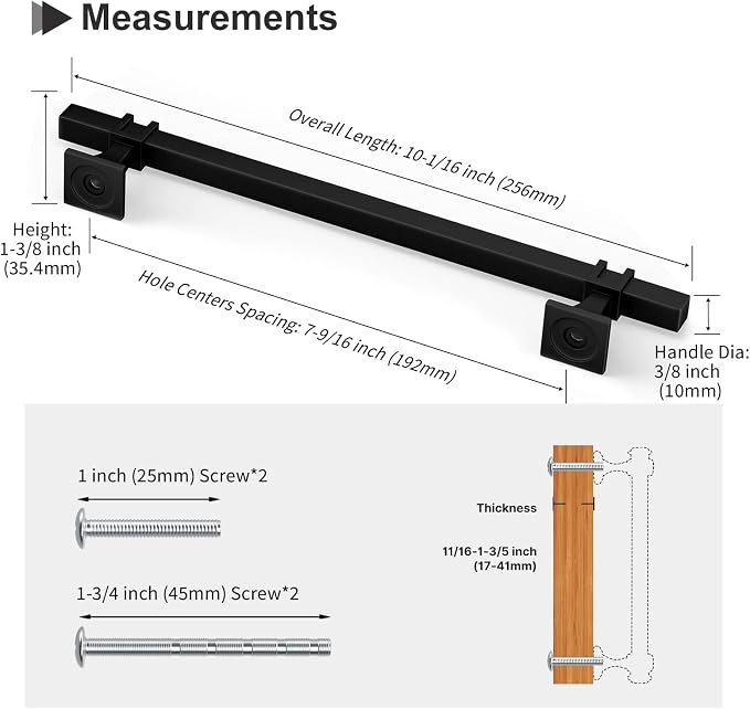 30 Pack Matt Black Square Kitchen Cabinet Handles, 7.56 Inch Center to Center Spacing, Stainless Steel & Zinc Alloy, Easy to Install