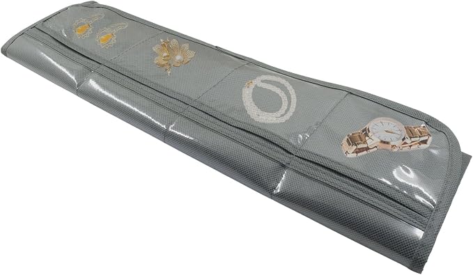 Hanging Jewelry Organizer, Gray, 80 Pocket | Double-Sided, For Earrings Necklace Bracelet, Clear PVC Window, For Closet, Door, Wall, Travel