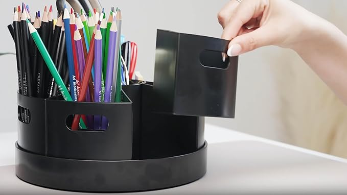 Black Rotating Desk Organizer Lazy Susan Caddies for Home School Office Supplies, Pens, Markers and Art Supplies for Classroom
