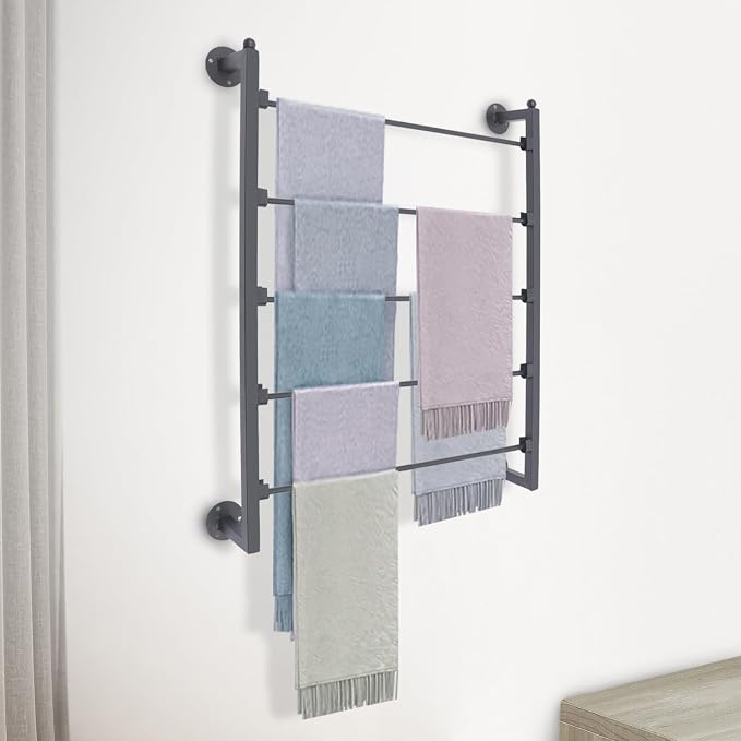 5-Tier Wall Mounted Scarf Rack, Retro Iron Wall Mounted Display Rack Space-Saving Hanging Organizer Multifunctional Metal Holder Organizer for Ties Silk Ribbon Scarves(23.6'' x 3.9'' x 29.5'')