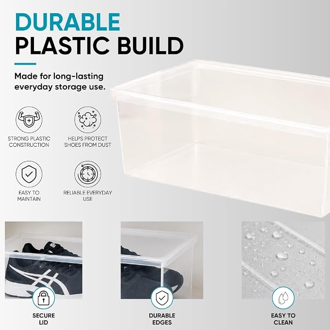 Superio Shoe Box Modern Storage Container 8 Pack - 6.5 Quart/6 Liter, Stackable Plastic Shoe Box Organizer (13.5"L x 8.35"W x 5.2"H)