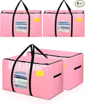 Extra Large Moving Bags, 4 Pack Heavy Duty Storage Bags Boxes Bins Totes with Hnadles Zippers Visible Window for Clothes College Dorm Travel, Pink