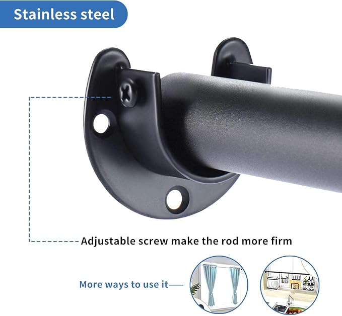 Rise age Stainless Steel Closet Rod Bracket, 1-1/4 Inch Diameter Closet Rod Holder 2 Pcs, Heavy Duty Curtain Rod Holder, Black Closet Rod Support with Screws | Heavy Duty, Stainless Steel, Easy Installation, Pole Holder, Rod Support Bracket, Curtain Ro...