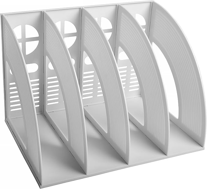 A4 File Holder Magazine File Folder Desk Organizer, 4 Vertical Compartments Bookshelf Document Divider Paper Box Bookends for Office Home Organization and Storage Racks