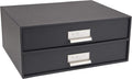 Bigso Box of Sweden Birger 2-Drawer Fiberboard Label Frame Document Letter Box | Desktop Drawers for Loose Papers, Documents with Metal Label Holder | 13.1" x 10" x 5.7" | Dark Grey