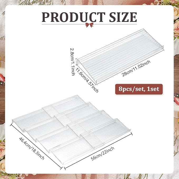 BENECREAT 8Pcs Plastic Drawer Seasoning Organizer, 4.6×11×1.1inch Clear Plastic Spice Drawer Organizer for Kitchen Drawer, Countertop Storage