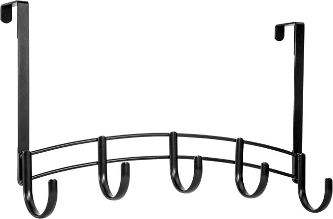 LYNK Professional® Home™ Over the Door Hooks - 5 Hook – Over the Door Coat Rack - Over the Door Hanger - Hanging Towels or Clothes - Bathroom, Bedroom, Laundry Room - Lifetime Ltd. Warranty, Black