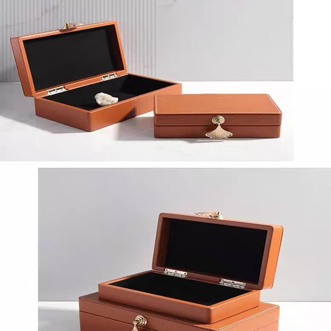 Orange Red Leather Jewelry Box, Light Luxury Home, TV Cabinet, Soft Decoration Model Room, Wine Cabinet, Decoration Box, Treasure Ornament Gift